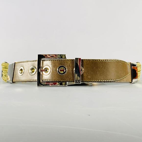 DOLCE & GABBANA Size 34 Brown Green Mixed Fabrics Leather Rope Belt - Picture 1 of 8